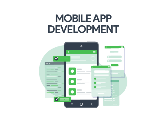 Illustration representing modern mobile app development trends and technologies