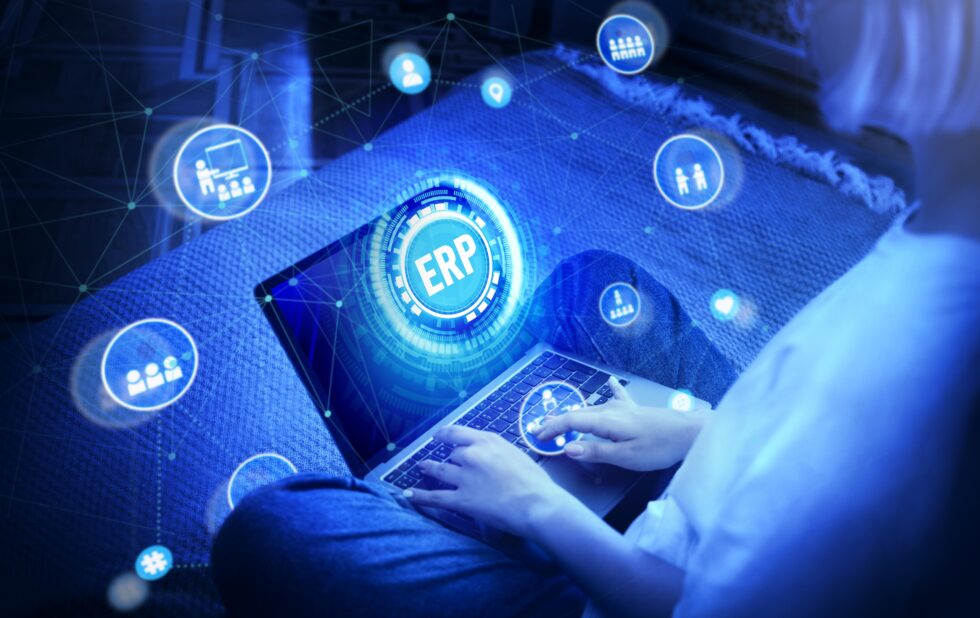 Holographic enterprise resource planning interface illustrating AI driven business systems